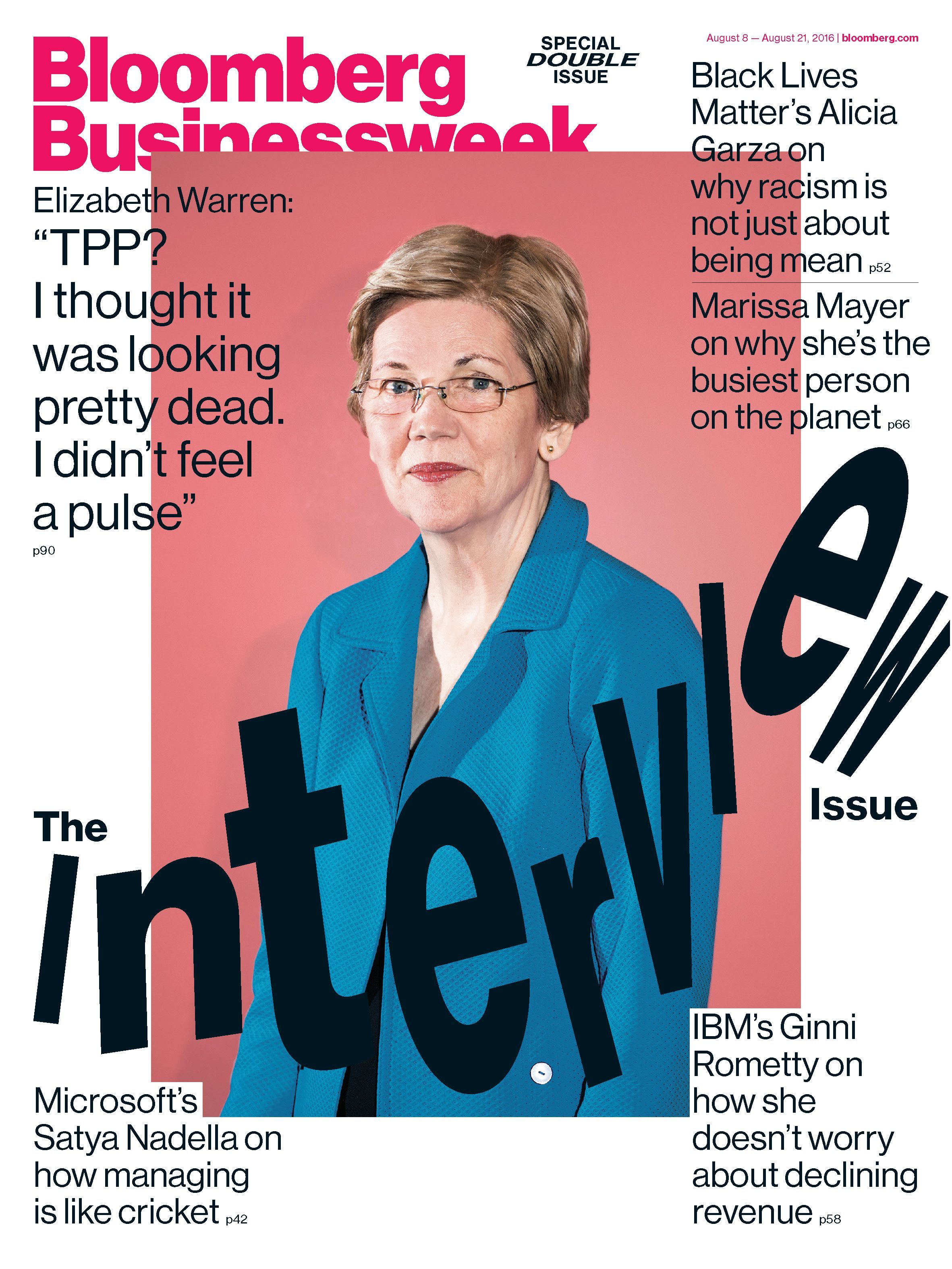 Bloomberg Businessweek Magazine Interview Issue with Elizabeth Warren 2016