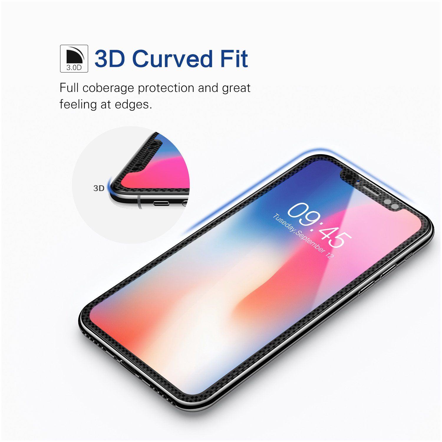Amazon ChuangSiAo iPhone X Tempered Glass Screen Protector Carbon Texture 3D Curved Glass 9H Hardness Tempered Glass Screen Protector Anti Scratch