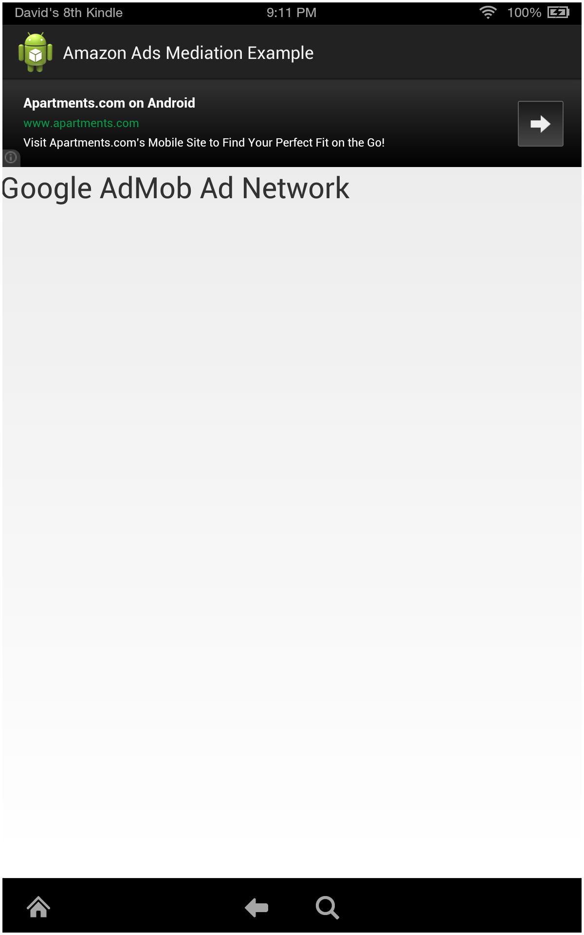 Here are some screenshots of the AdMob ad being loaded on a Kindle Fire HDX device